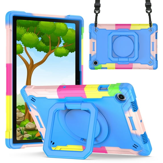 Galaxy Tab A8 10.5" Case (Model SM-X200/X205) - TECH CIRCLE Foldable Kickstand Shockproof Kids Proof Rugged Case with Adjustable Shoulder Strap for Samsung Galaxy Tab A8 10.5in Tablet, Colorful+Blue
