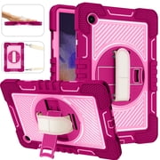 Galaxy Tab A8 10.5" Case (SM-X200/SM-X205) - TECH CIRCLE [with Shoulder/Hand Strap & Rotating Kickstand] Protective Rugged Case Cover for Samsung Galaxy Tab A8 10.5-inch Tablet, Rose+Pink