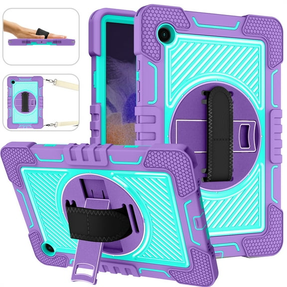 Galaxy Tab A8 10.5" Case (SM-X200/SM-X205) - TECH CIRCLE [with Shoulder/Hand Strap & Rotating Kickstand] Protective Rugged Case Cover for Samsung Galaxy Tab A8 10.5-inch Tablet, Purple+Mint