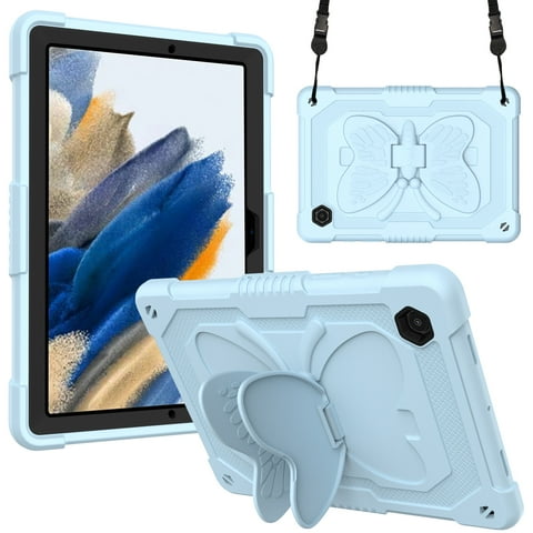 Galaxy Tab A8 (10.5") Case (SM-X200) - TECH CIRCLE [Cute Butterfly Pattern] Shockproof Kickstand Kids Proof Rugged Case with [Shoulder Strap] for 2022 Samsung Galaxy Tab A8 10.5-Inch Tablet, Blue