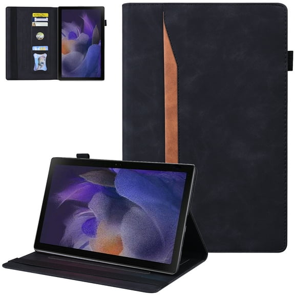 Galaxy Tab A8 10.5-Inch Case 2021 (SM-X200 /SM-X205) - Leather/Silicone Protective Cover with [Stand /Card Holder], Lightweight Folio Classic Case for Samsung Galaxy Tab A8 10.5" (Black)