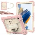 thumbnail image 1 of Galaxy Tab A8 10.5-inch X200 X205 X207,Shockproof 3-Layer Protection Heavy Duty Case 360 Rotating Kickstand Hand Strap Cover with Shoulder Strap for Samsung Galaxy Tab A8 10.5" 2022,Rosegold+Beige, 1 of 7