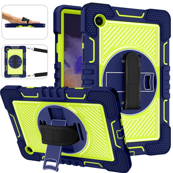 Galaxy Tab A8 10.5-inch X200 X205 X207,Shockproof 3-Layer Protection Heavy Duty Case 360 Rotating Kickstand Hand Strap Cover with Shoulder Strap for Samsung Galaxy Tab A8 10.5" 2022,Navy+Green