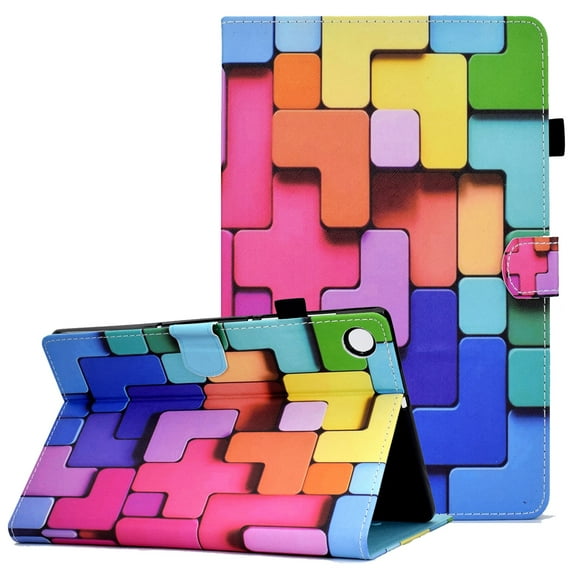 Galaxy Tab A8 2021 Case with S Pen Holder, SM-X200/X205 Cover, Allytech Lovely Premium PU Leather & Soft TPU Inner Foldable Stand Anti-Drop Card Slots Case for Samsung SM-X200/X205 2021, Rainbow Cube