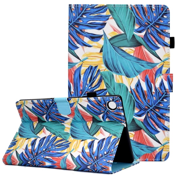 Galaxy Tab A8 2021 Case with S Pen Holder, SM-X200/X205 Cover, Allytech Lovely Premium PU Leather & Soft TPU Inner Foldable Stand Anti-Drop Card Slots Case for Samsung SM-X200/X205 2021, Palm Leaves