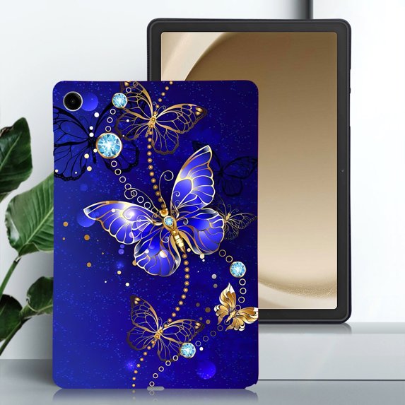for Galaxy Tab A9+ 11.0" 2023 SM-X210/X215/X216 Floral Pattern Case, Luxury Ultra Slim Flexible Lightweight Anti-Fingerprint Drop Protective Heat Dissipation with Soft TPU Cover, Blue Butterfly
