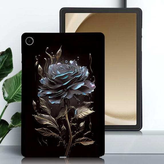 for Galaxy Tab A9+ 11.0" 2023 SM-X210/X215/X216 Floral Pattern Case, Luxury Ultra Slim Flexible Lightweight Anti-Fingerprint Drop Protective Heat Dissipation with Soft TPU Cover, Black Rose