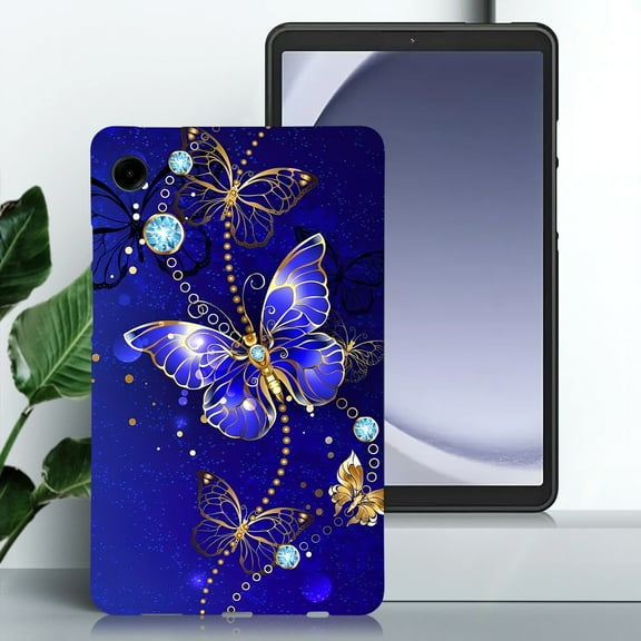 for Galaxy Tab A9 8.7" 2023 SM-X110 / SM-X115 Floral Pattern Case, Luxury Ultra Slim Flexible Lightweight Anti-Fingerprint Drop Protective Heat Dissipation with Soft TPU Cover, Blue Butterfly