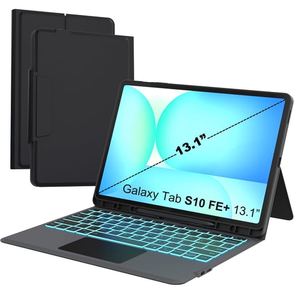 for Galaxy Tab S10 FE+ 13.1 inch Keyboard Case - Folio Combo 7 Color Backlit Tablet Book Cover with Smart Touchpad FE Plus 13.1" 2025 Samsung Pen Holder Black