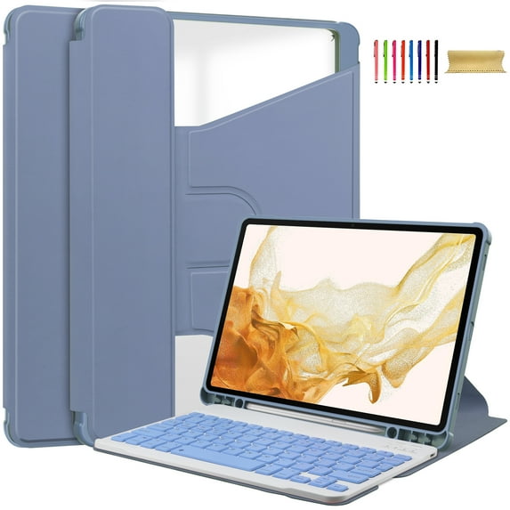 Galaxy Tab S10+ Plus Case 12.4", Clear Back Cover Rotating Kickstand Shockproof Premium PU Leather Anti-Yellowing Case with Pen Holder for Samsung Galaxy Tab S10+ Plus SM-X820(No Keyboard),Purple