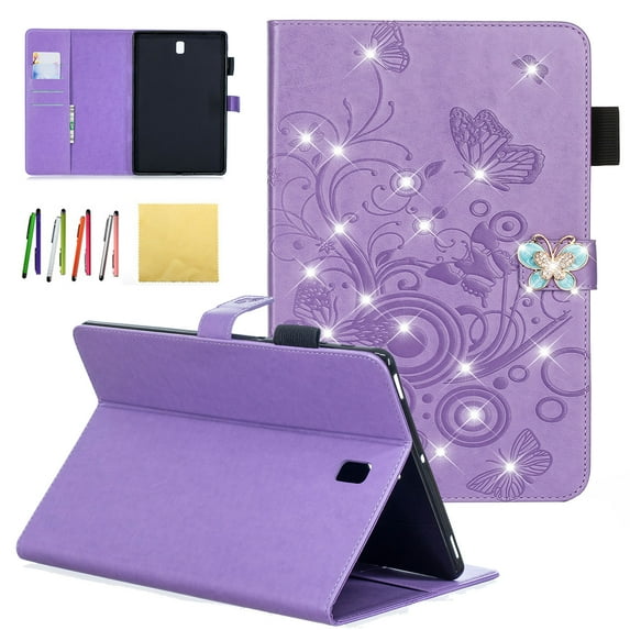 Galaxy Tab S4 10.5 2018 Case, Allytech Emboss Butterfly Dianmond PU Leather Cover Folio Case Stand with Cash Card Slots for Samsung Galaxy Tab S4 10.5 SM-T830/T835/T837 2018 Model, Purple