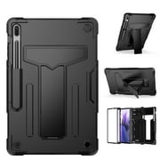 Galaxy Tab S7 FE 2021 Case with Pen Holder, SM-T730/SM-T736B Cover, Allytech Shockproof Heavy Duty Viewing & Typing Viewing Kickstand Case for Samsung Galaxy Tab S7 FE 12.4 2021, Black