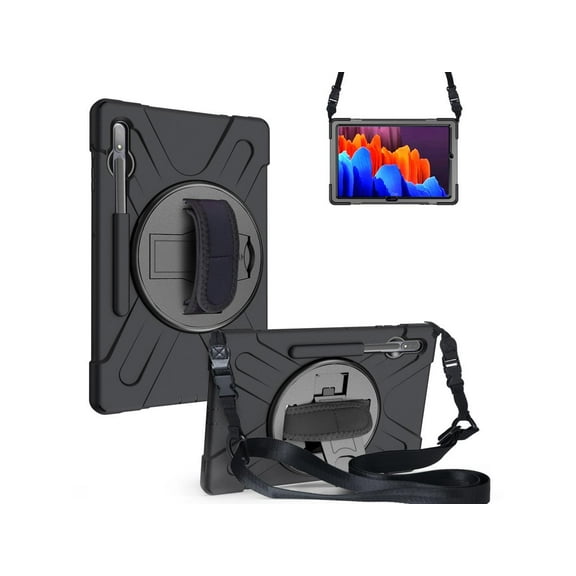 Galaxy Tab S8 Plus 2022 / S7 FE 2021 / S7 Plus 2020 12.4 inch Case SM-X800/X806/T730/T970/T975 Shockproof Cover with Pen Holder Shoulder Strap Stand