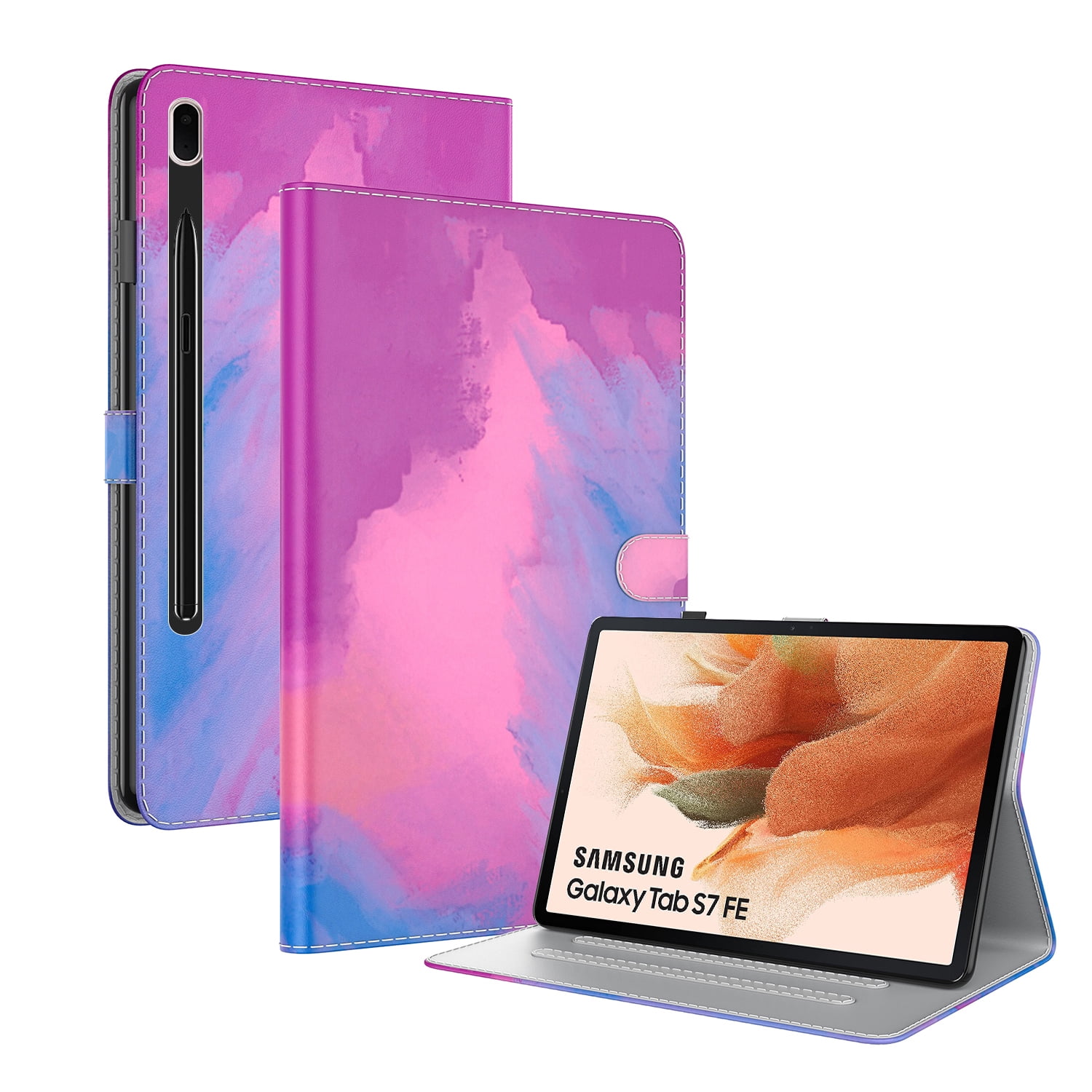 Galaxy Tab S8 Plus Case 2022 SM-X800 X806/Tab S7 FE 5G Case 2021 SM-T730/Tab  S7 Plus Case 2020,Dteck Watercolor Painting Flip Leather Cover Case for  12.4 inch Samsung Galaxy Tab S8+/S7+/S7 FE,