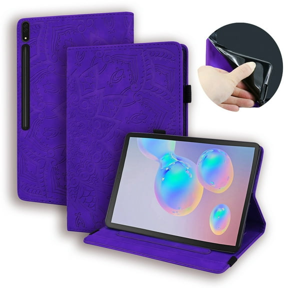 Galaxy Tab S8 Ultra 14.6-inch (2022) Case,Dteck Shockproof Card Holder Wallet Case Embossed PU Leather Kickstand Hybrid Rubber Folio Protective Cover for Samsung Tab S8 Ultra X900 X906,Purple