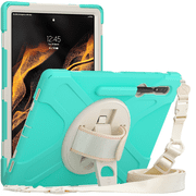 For Galaxy Tab S8 Ultra 2022 Military Grade Heavy Duty Silicone Case for Tablet S8 Ultra 14.6" with S Pen Stand + Swivel Stand + Grip + Shoulder Strap - Thin River Green