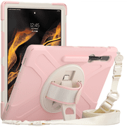 For Galaxy Tab S8 Ultra 2022 Military Grade Heavy Duty Silicone Case for Tablet S8 Ultra 14.6" with S Pen Stand + Swivel Stand + Handle + Shoulder Strap - Cherry Blossom Pink