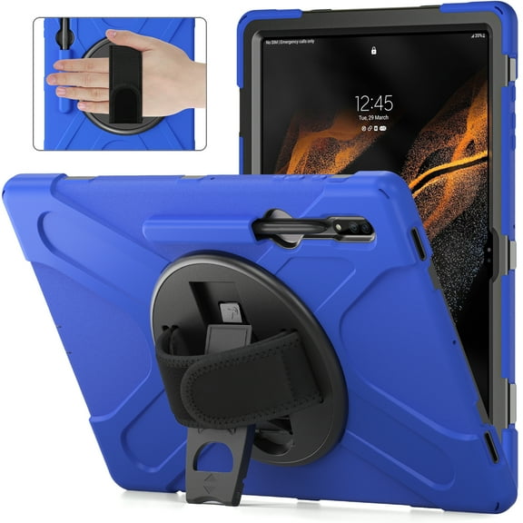 Galaxy Tab S8 Ultra Case (14.6 Inch) - TECH CIRCLE Drop Proof Protective Case with [Hand Strap /Kickstand] Sturdy Rugged Cover for Samsung Galaxy Tab S8 Ultra 2022 (SM-X900/X906) Tablet, Blue