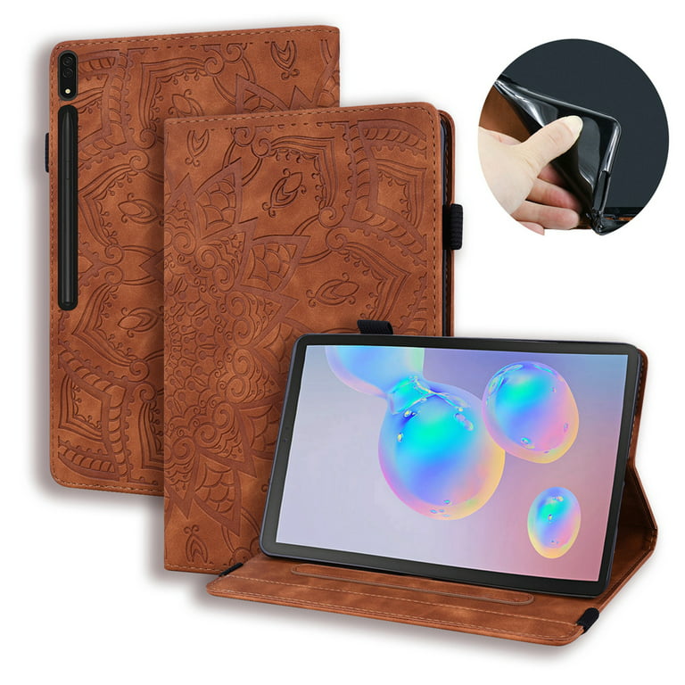 Galaxy Tab S8 Ultra S8 Ultra Inch) Stand Classic Flip for Samsung (SM-X900/X906) Flower Tab (14.6 CIRCLE Galaxy Protective Pattern] Fold Case Brown Leather TECH - [Embossed 2022 Case Tablet