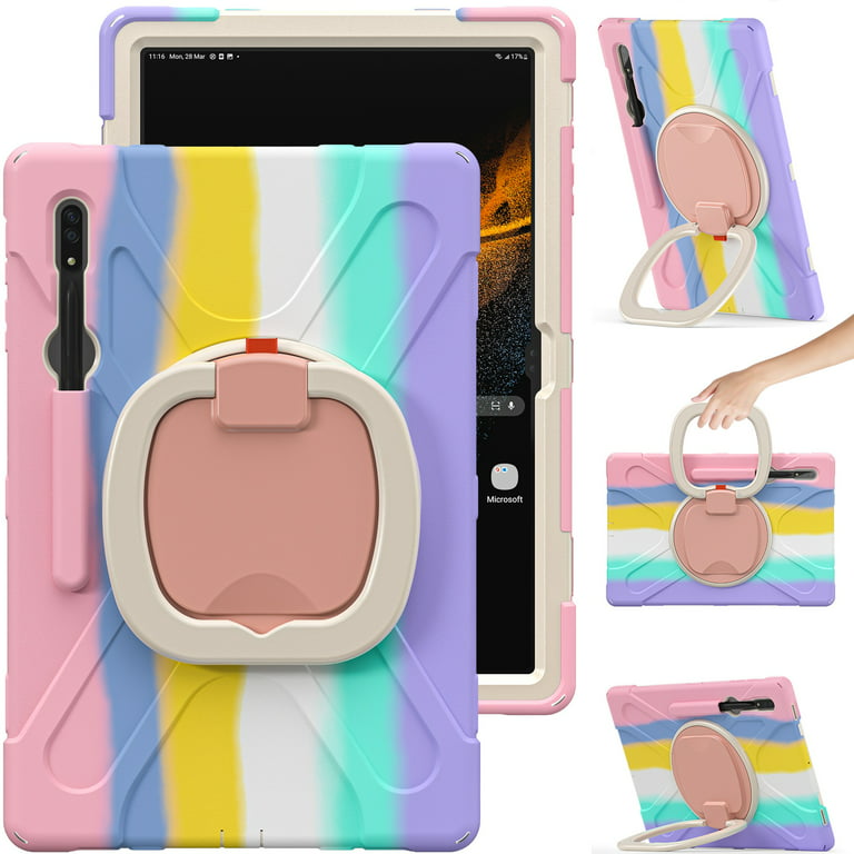 Galaxy Ultra Tab S8 Holder] 2022, Rugged Pink Case Samsung (14.6-inch) Rainbow S8 TECH (SM-X900/SM-X906) - with Ultra Tab Galaxy Protective for Cover CIRCLE Handle Shockproof Kickstand Case [Pencil
