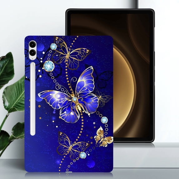 for Galaxy Tab S9 Plus/S8 Plus/S7 Plus/S7 FE Floral Pattern Case, Luxury Ultra Slim Flexible Lightweight Anti-Fingerprint Drop Protective Heat Dissipation with Soft TPU Cover, Blue Butterfly