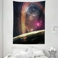 thumbnail image 1 of Galaxy Tapestry, Deep Space Planets over Nebula Dust Stars and Halo Ring Science Fiction Art, Wall Hanging for Bedroom Living Room Dorm Decor, 60W X 80L Inches, Dark Grey Magenta, by Ambesonne, 1 of 2
