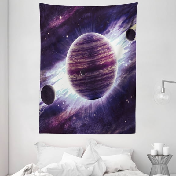 Galaxy Tapestry, Outer Space Theme Planets Saturn Mars Neptune Science Fiction Solar Scene Artprint, Wall Hanging for Bedroom Living Room Dorm Decor, 60W X 80L Inches, Mauve Purple, by Ambesonne