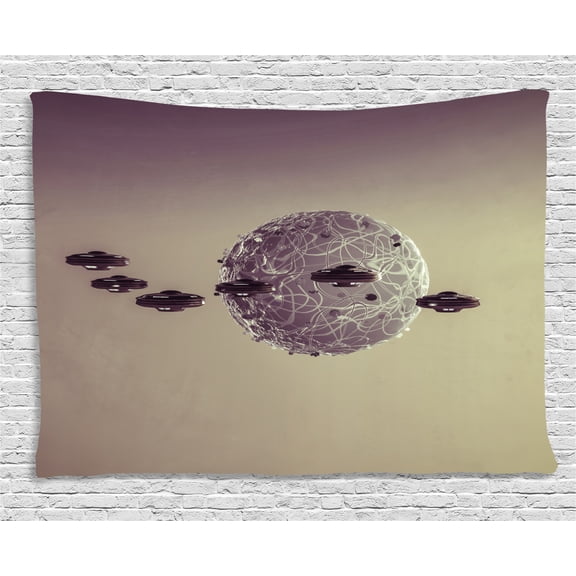 Galaxy Tapestry, Small Planet under Ufo Attack Death Star Fantastic Fictional Outer Space War Pattern, Wall Hanging for Bedroom Living Room Dorm Decor, 60W X 40L Inches, Brown Gray, by Ambesonne