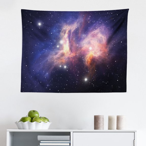 Galaxy Tapestry, Spiral Universe in a Field of Stars Astronomy Theme Deep Outer Space Print, Fabric Wall Hanging Decor for Bedroom Living Room Dorm, 2 Sizes, Black Beige Purple, by Ambesonne