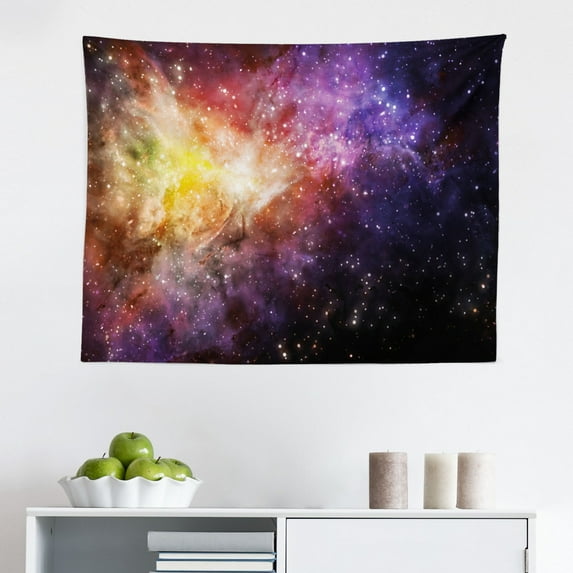 Galaxy Tapestry, Starry Night Nebula Cloud Celestial Theme Image Space Art Elements Print, Fabric Wall Hanging Decor for Bedroom Living Room Dorm, 2 Sizes, Purple Black Blue, by Ambesonne