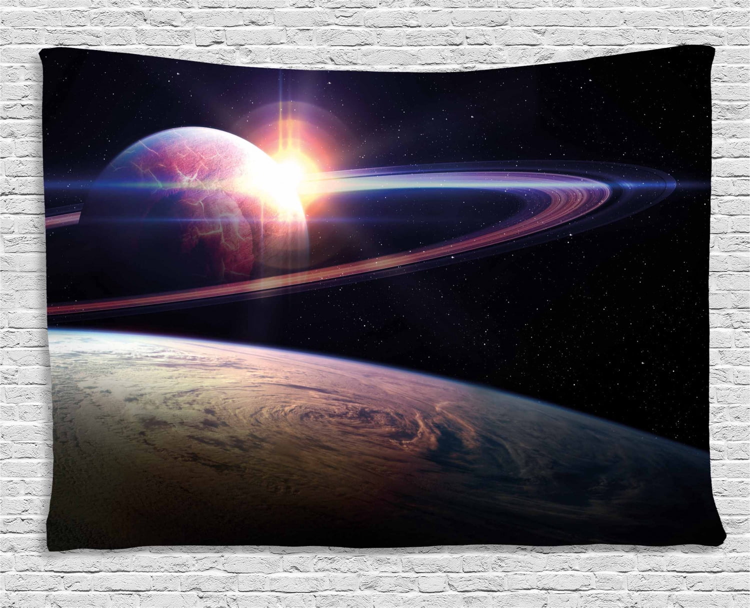 Galaxy Tapestry, Sunset in Outer Space Universe Saturn View from Planet ...