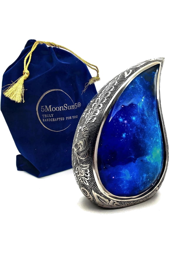 Galaxy Teardrop Urns for Human Ashes, Funeral Cremation Urn with Velvet Bag, Keepsake Urn for Adults, Large for Your Loved Ones Urns for Blue Starry Sky Capacity (200 Cubic inches) by 5MOONSUN5