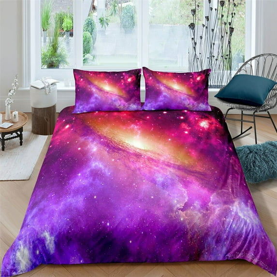 Galaxy Theme Blue Purple Design Duvet Cover Full Size for Boys Teens Kids Gifts Starry Dream Sky Be