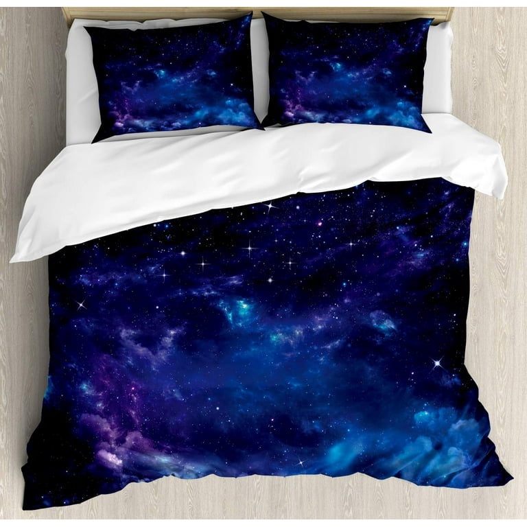 Galaxy Theme Blue Purple Design Duvet Cover Full Size for Boys