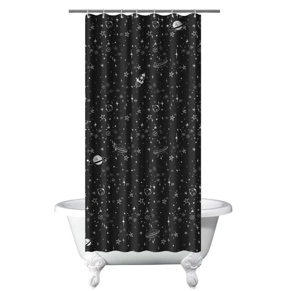 Galaxy Themed Bathroom Curtain Starry Night Sky Moon Stars Sun Waterproof Fade-Resistant Polyester Fabric