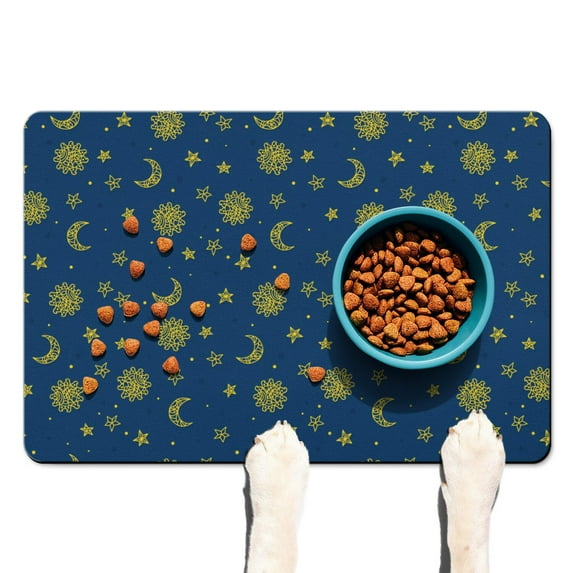 Galaxy Themed Dog Feeding Mat - Absorbent Non-Slip Pet Food Mat with Alien Design - Waterproof Bowl Mat for Messy Eaters (Space Geek)