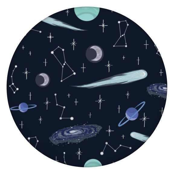 Galaxy Themed Round Tablecloth with Elastic Edge Spill-Proof & Scratch-Resistant for Parties & Picnics