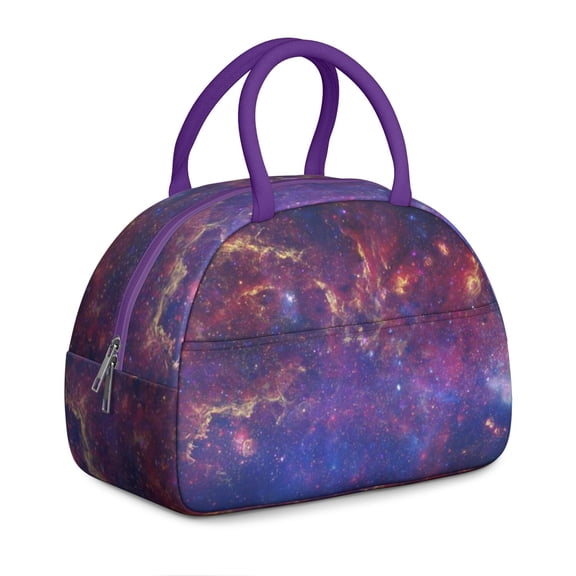 Galaxy Themed Travel Bag, Celestial Space Backpack with Rocket, Moon and Stars Design