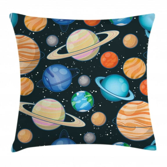 Galaxy Throw Pillow Cushion Cover, Cute Galaxy Space Art Solar System Planets Mars Mercury Uranus Jupiter Venus Kids Print, Decorative Square Accent Pillow Case, 16 X 16 Inches, Multi, by Ambesonne