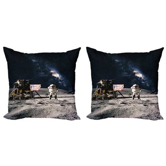 Ambesonne Galaxy Throw Pillow Cover 2 Pack, Rocket Travelling Space, 18", Grey Navy Blue