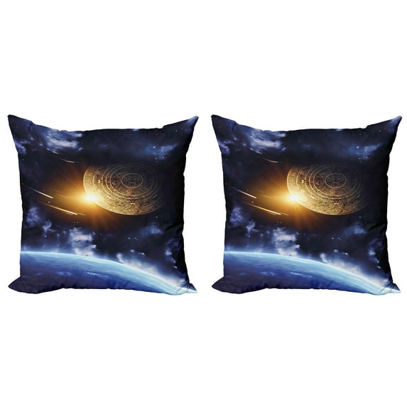 Ambesonne Space Throw Pillow Cover 2 Pack, Earth Landscape, 18", Blue Yellow