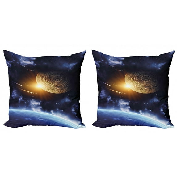 Ambesonne Space Throw Pillow Cover 2 Pack, Earth Landscape, 16", Blue Yellow