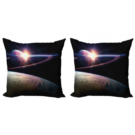 Ambesonne Galaxy Throw Pillow Cover 2 Pack, Massive Planets Cosmo, 16", Black Blue