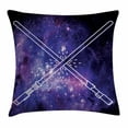thumbnail image 1 of Galaxy Throw Pillow Cushion Cover, Two Crossed Swords in Futuristic Battle Starry Sky Fantastic Galaxy Wars Pattern, Decorative Square Accent Pillow Case, 16 X 16 Inches, Purple Black, by Ambesonne, 1 of 2