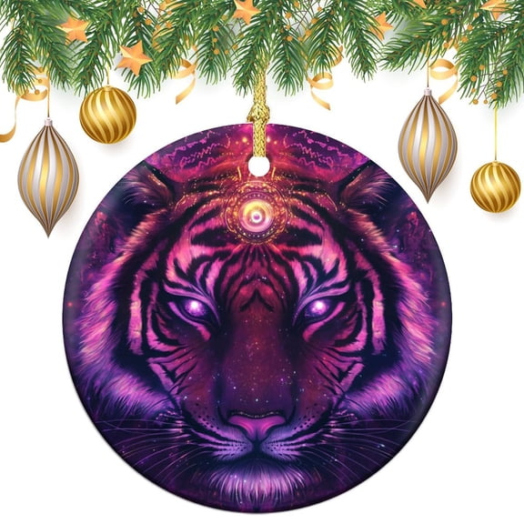 Galaxy Tiger Face Christmas Ornament Watercolor Wild Animal Tiger Christmas Tree Ornaments Keepsake Funny Christmas Hanging Tree Decor Ornament Christmas Ornament for Family Sister Friend