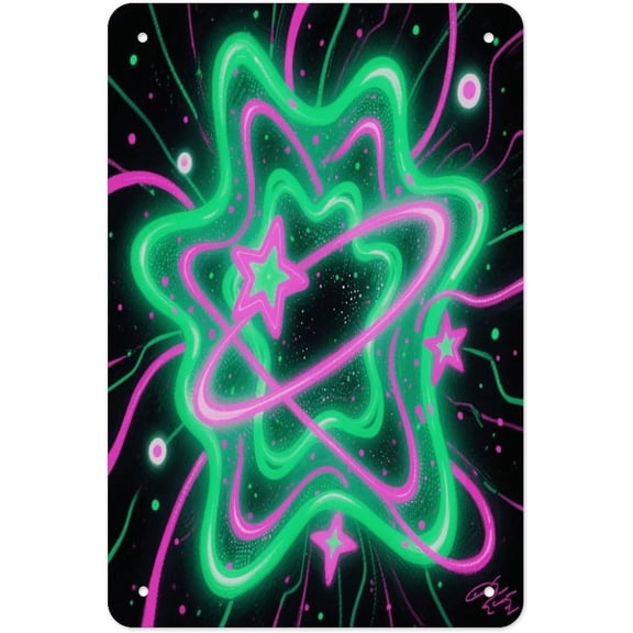 Galaxy Tin Sign Vintage Funny Metal Wall Decor Retro Poster Iron Plate Art for Indoor Outdoor Green Pink