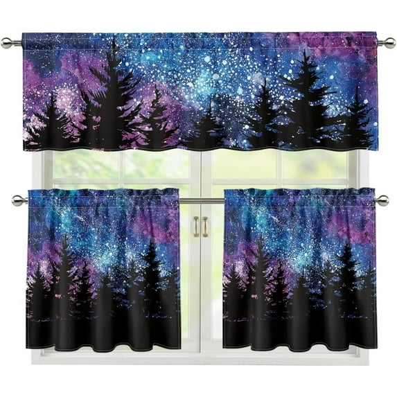 Galaxy Tree Small Kitchen Curtain 36 Inch Length Small Short Cafe Tiers Curtains Drape, 3 Panel Window Treatment Rod Pocket Drapery Panels Curtains