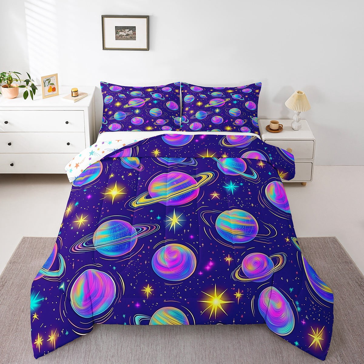 Galaxy Twin Size Comforter Set Starry Sky Print Bedding Sets Outer ...