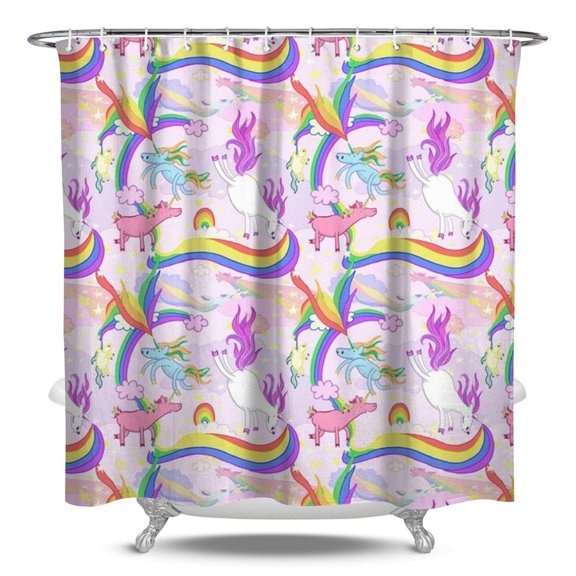 Galaxy Unicorn Shower Curtain, Stars & Moon Magical Theme Waterproof Bathroom Drapes 84x72 Inch Fade-Resistant Machine Washable Polyester Fabric