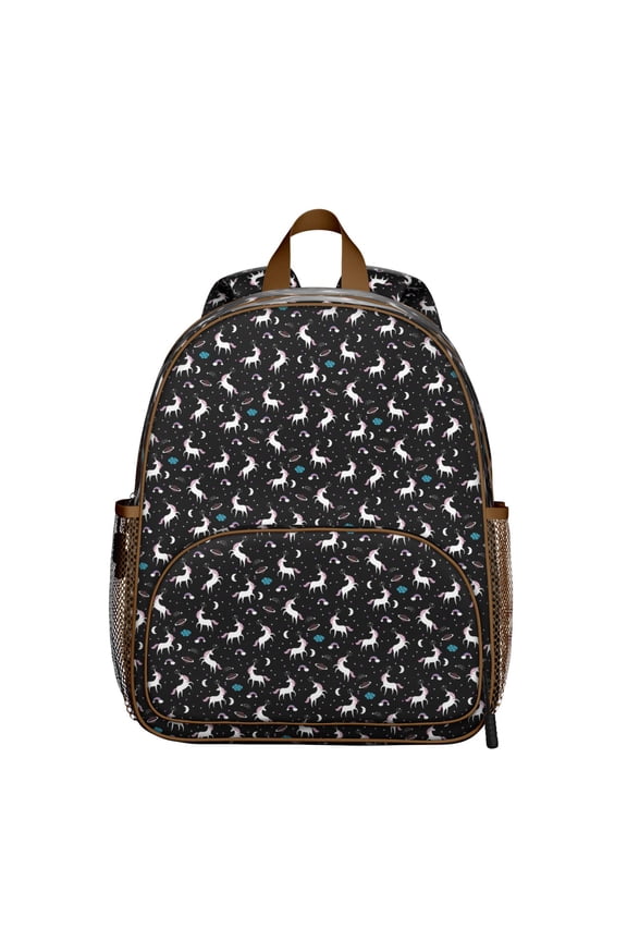 Galaxy Unicorn Student Backpack – Rainbow and Stars Cartoon Print with Cute Flying Unicorn and Moon Fantasy Theme
